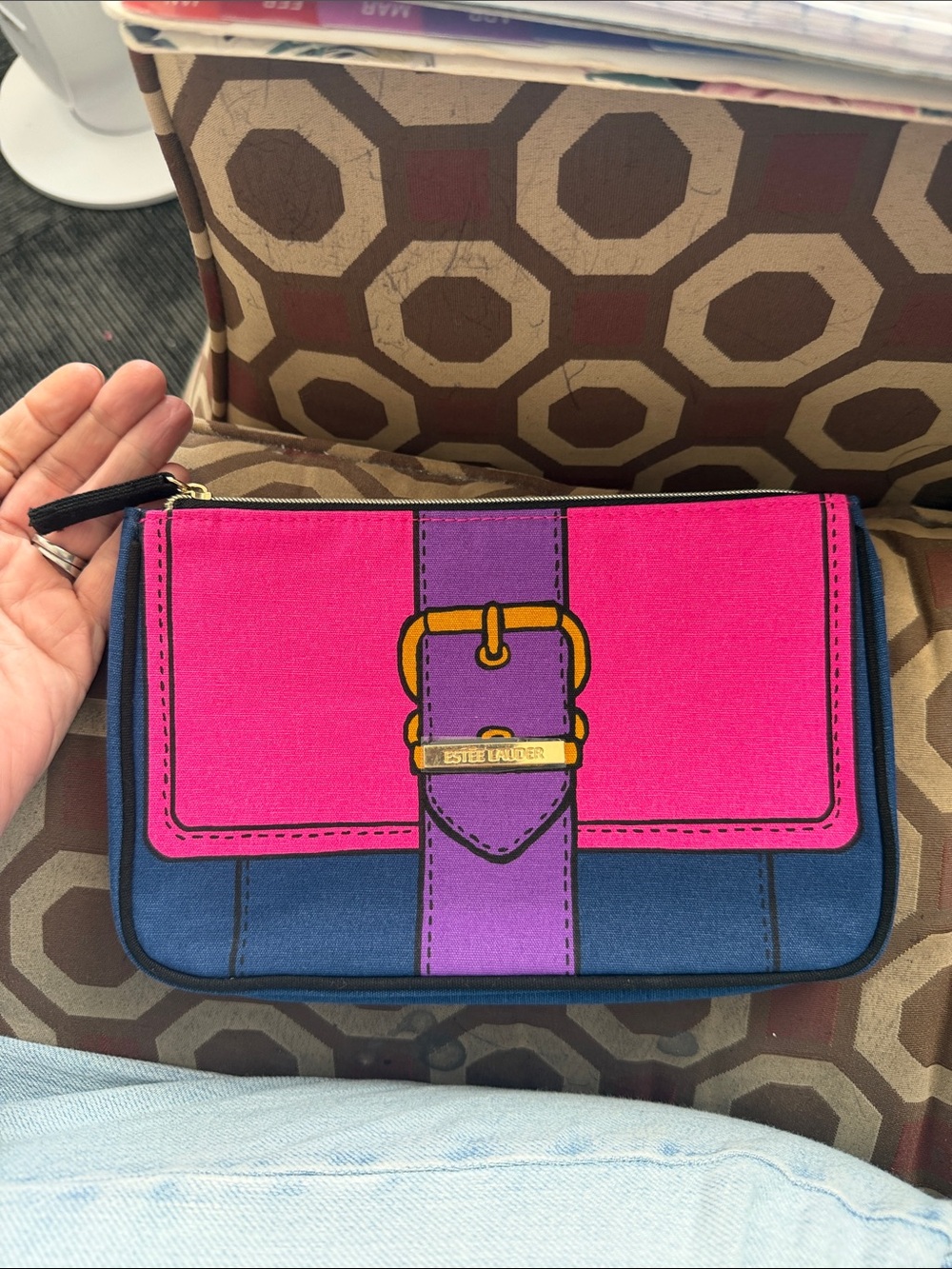 Estee Lauder Pink, Blue & Purple Belt-Accent Wristlet